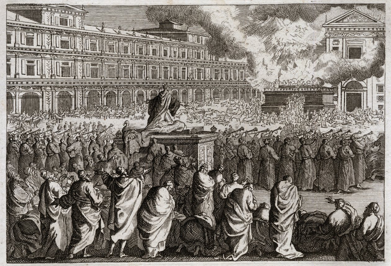 Bible of Royaumont, Old Testament: Dedication of the Temple. Solomon brings all his people together to celebrate with more solemnity the dedication of his Temple. Illustration from 1811. by Unknown artist