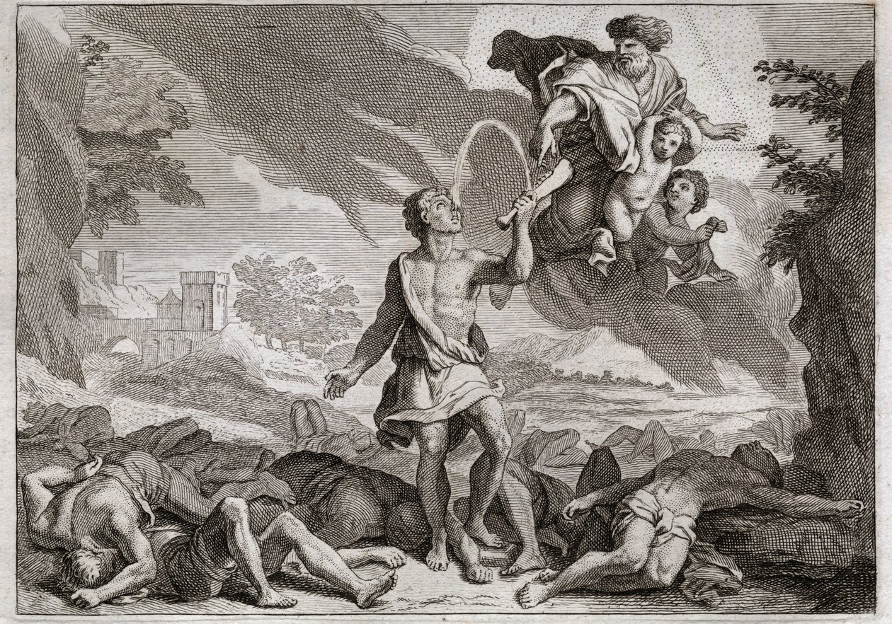 Bible of Royaumont, Old Testament: Defeat of the Philistines. Samson kills a thousand Philistines with a donkey