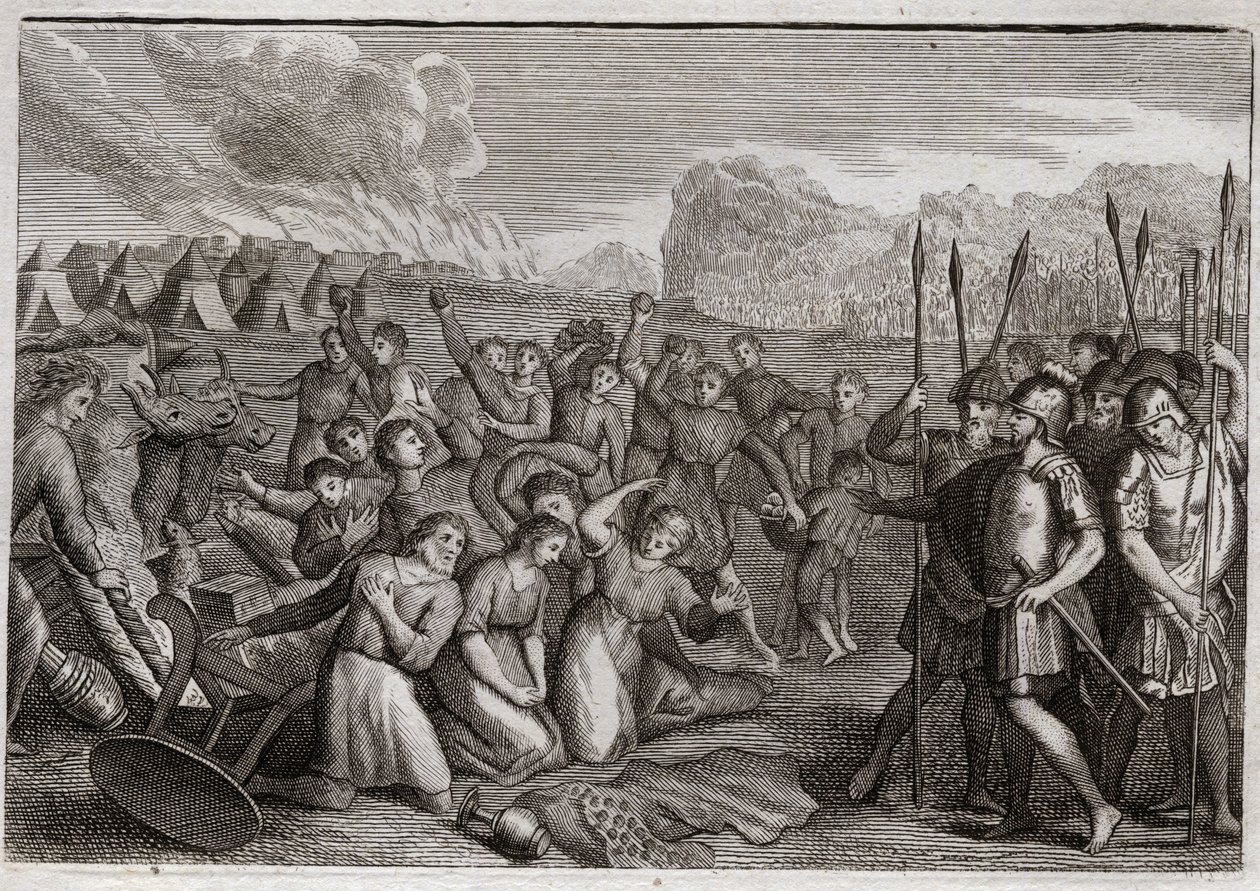 Bible of Royaumont, Old Testament: Destruction of Ai. Joshua, after the ruin of Jericho, attacks the city of Ai, where he is repelled first because of the crime of Achan, but after the punishment of Achan; he takes the city. by Unknown artist