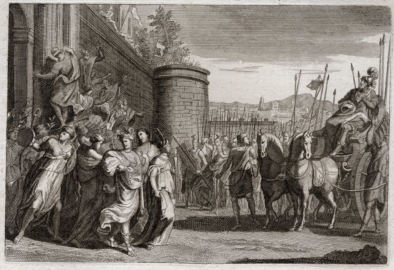 Bible of Royaumont, Old Testament: Jephthah sacrifices his daughter. Jephthah, one of the judges of Israel, vowed to sacrifice to God the first person who would come to him after his victory against the Ammonites. It was his daughter. Illustration from 181 by Unknown artist