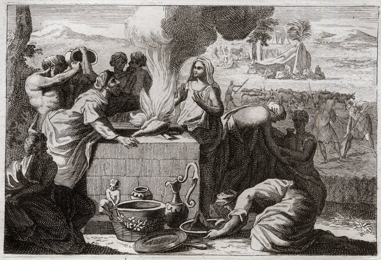Bible of Royaumont, Old Testament: Lot separates from Abraham. A quarrel arose between the shepherds of Abraham and Lot, and they separated from one another, and Lot withdrew to Sodom. Illustration from 1811. by Unknown artist