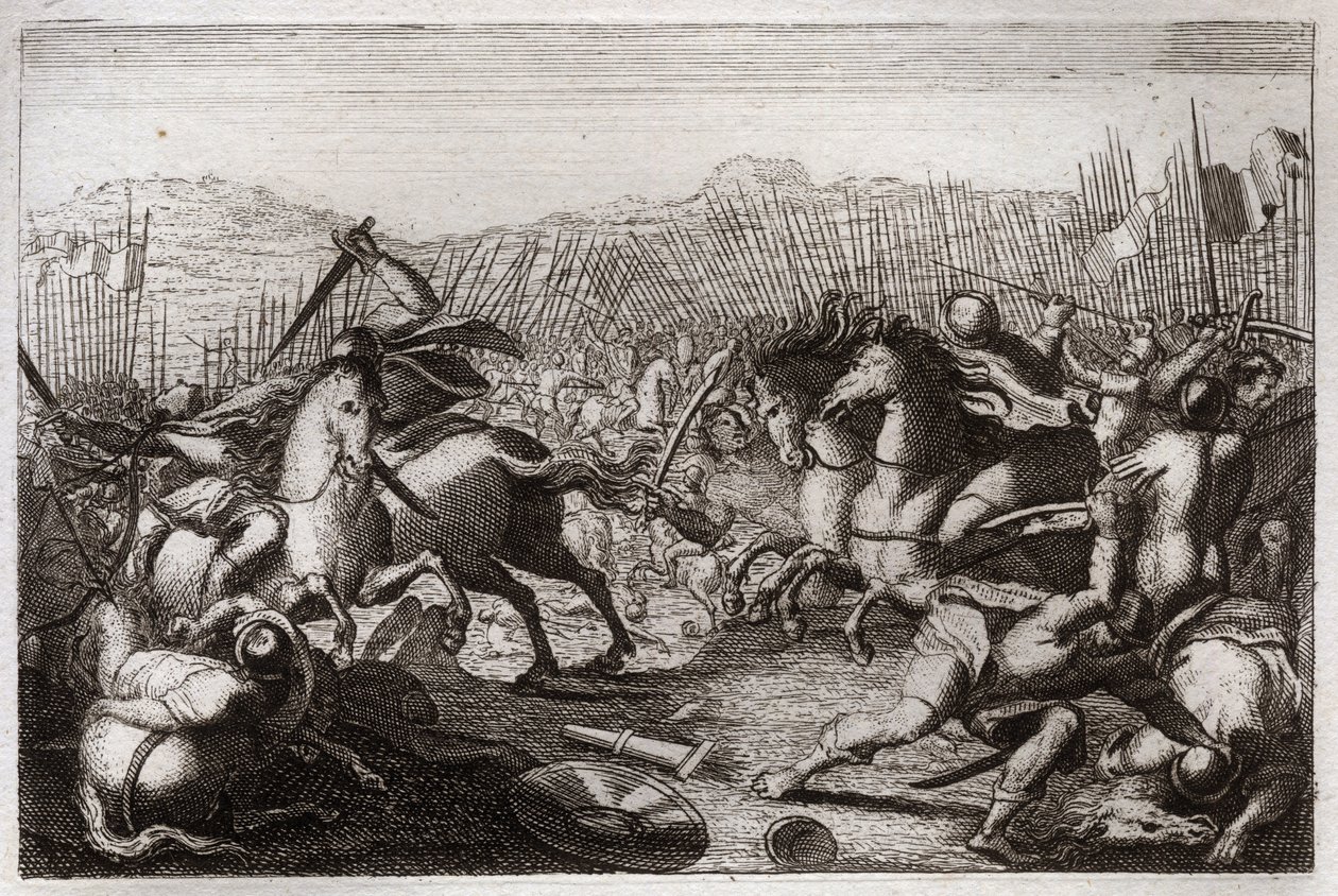 Bible of Royaumont, Old Testament: Victory of Judas. Judas Maccabee defeated Apollonius, Seron, Ptolemy Macron, Gorgias, Nicanor and Lysias in various battles. Illustration from 1811 by Unknown artist