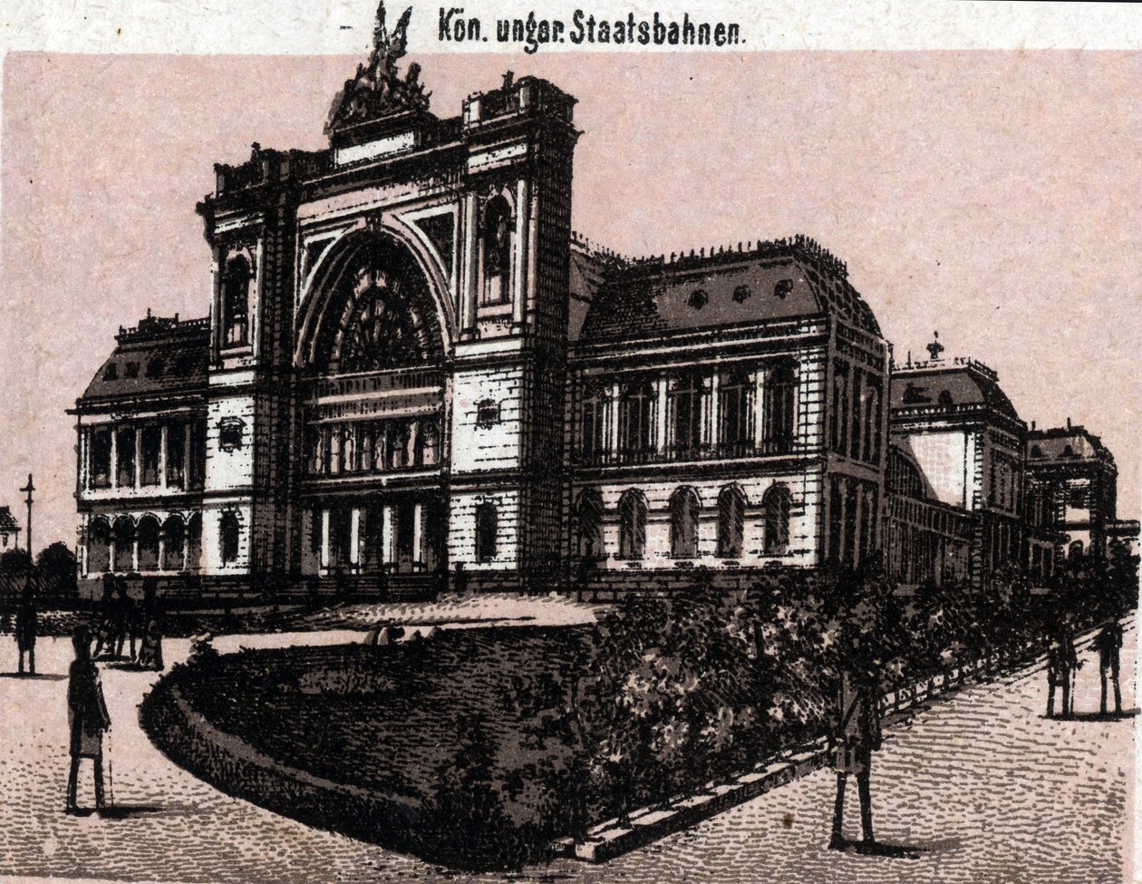 Budapest, Hungary: view of the magyar kiralyi allavasutsk (railway station). in 
