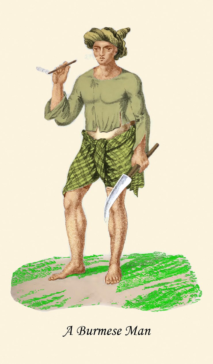 Burmese Man with Knife or Dha by Unknown Artist