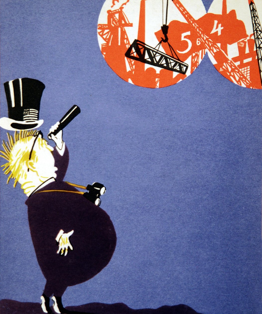 Capitalist Man Scared of Soviet Economy Progress, Postcard by Unknown Artist