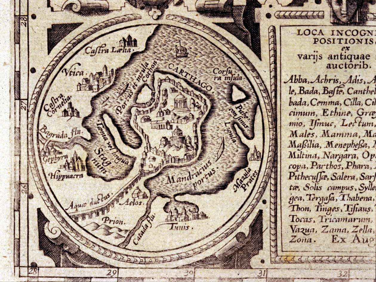 Carthage view of the Gulf of Tunis in a 17th century historical atlas by Unknown artist