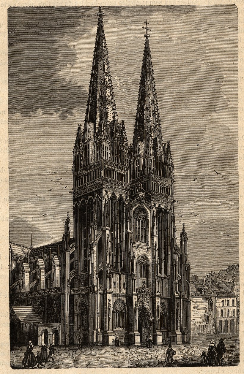 Cathedral of Saint Corentin of Quimper - Engraving from 