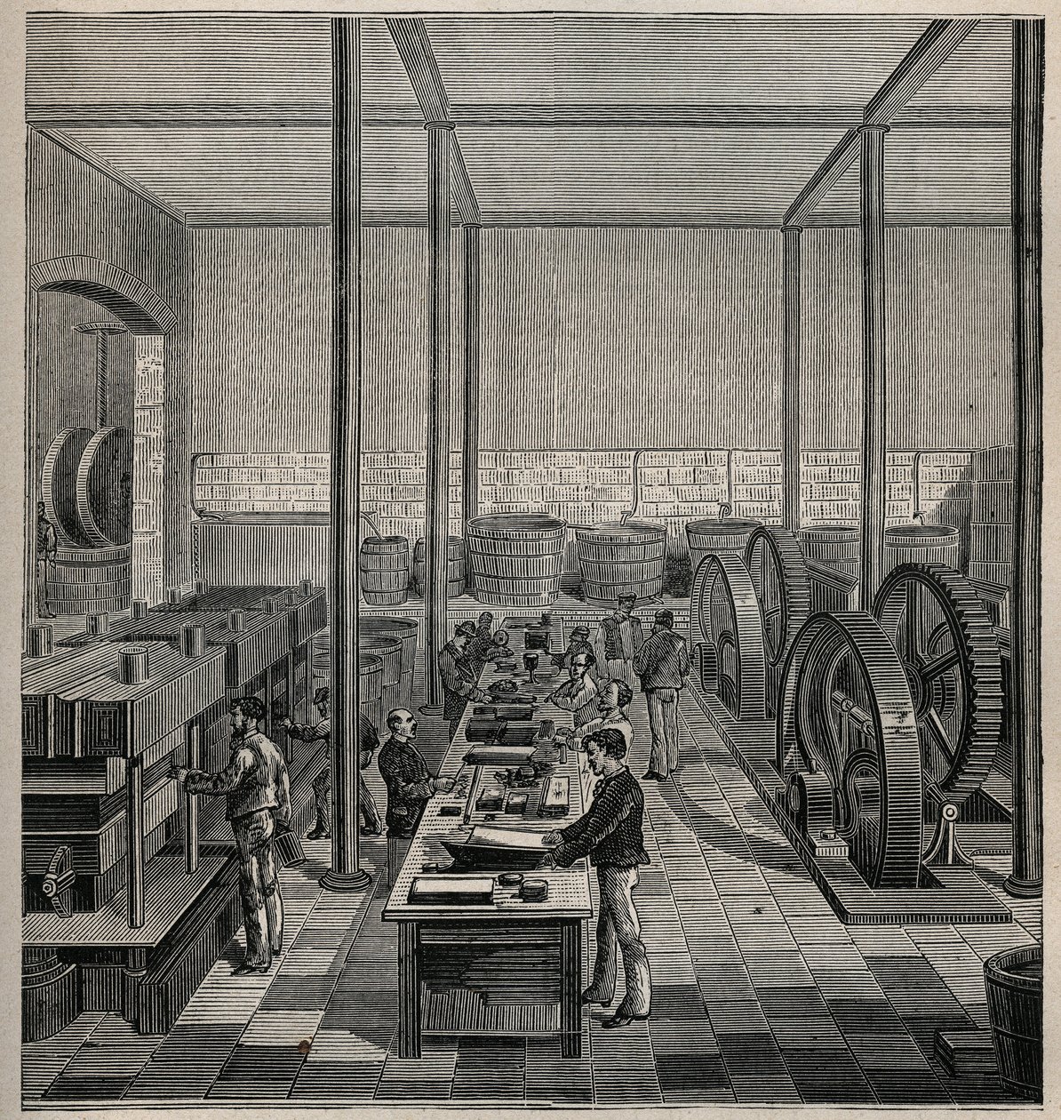 Celluloid: Celluloid Manufacture. Engraving from 1885 in 