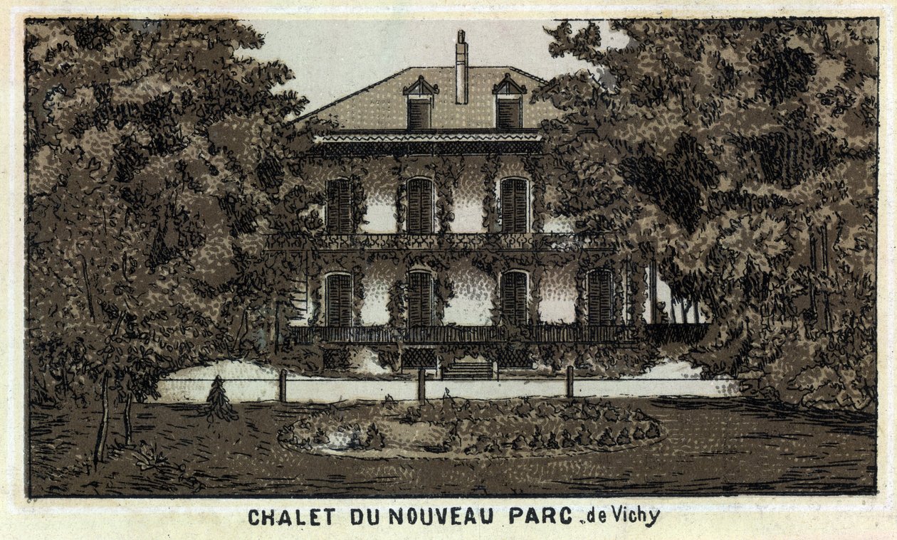 Chalet of the new park of Vichy (Allier and the Auvergne region). Chromolithography of the late 19th century by Unknown artist