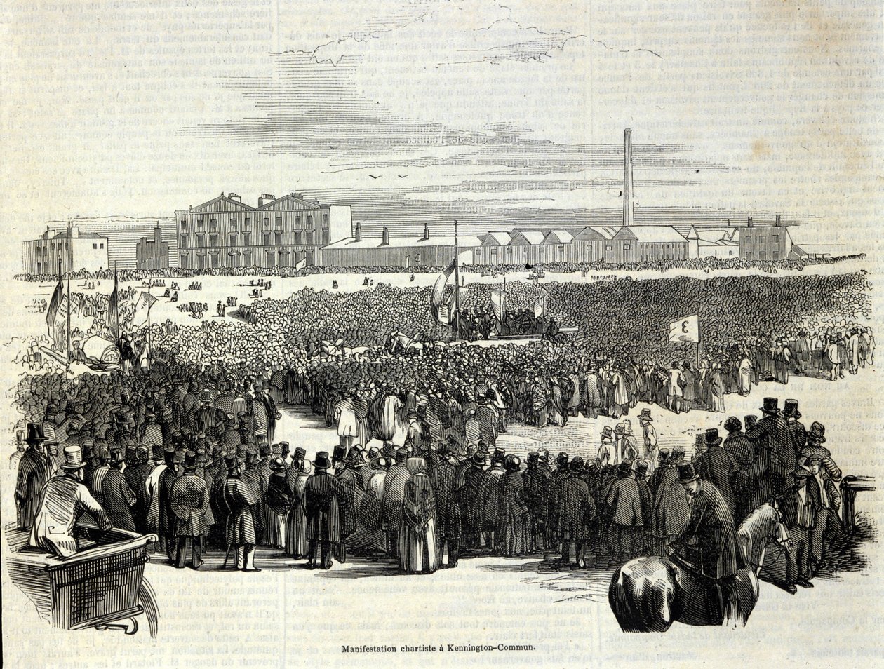 Chartist Demonstration in Kennington Common: it is a labour political movement forerunner of socialism, Engraving of 1848 by Unknown artist