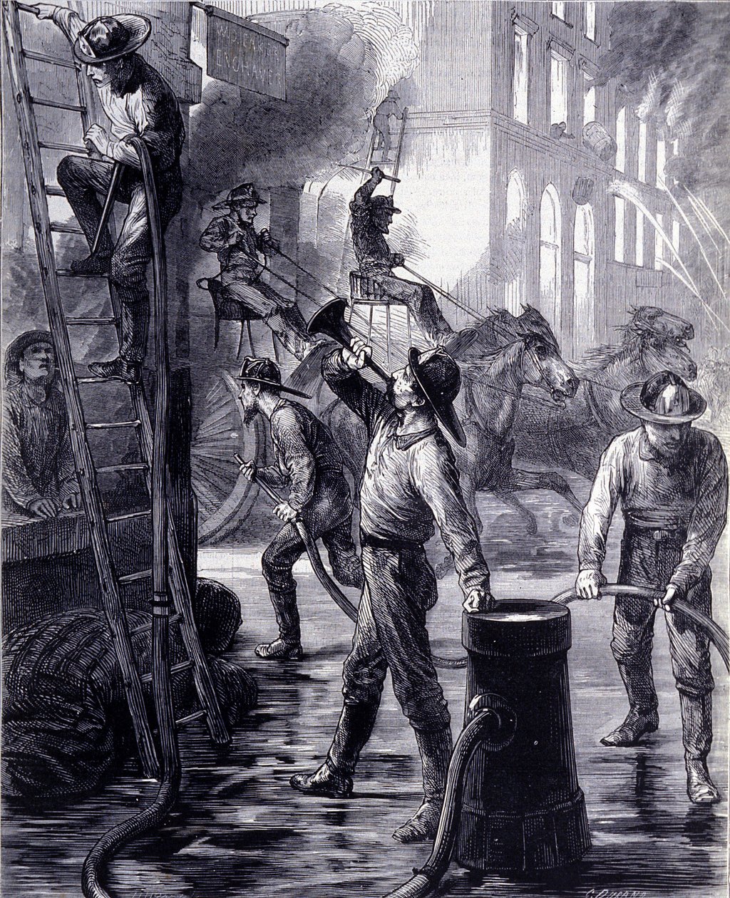 Chicago Fire Brigade Breaking a Fire, United States. 19th Century by Unknown artist