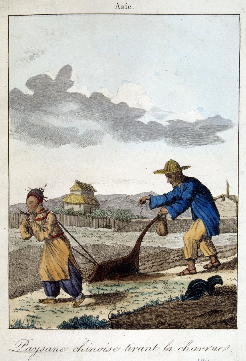 Chinese peasant pulling the plough. In “Habits and Customs of Peoples”, ed. Hocquart by Unknown artist
