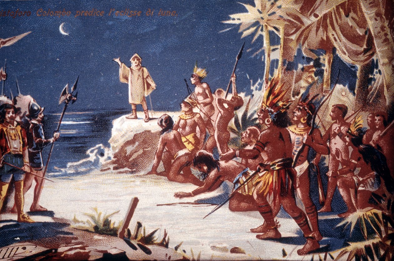 Christopher Columbus predicts the moon eclipse to the Indians by Unknown artist