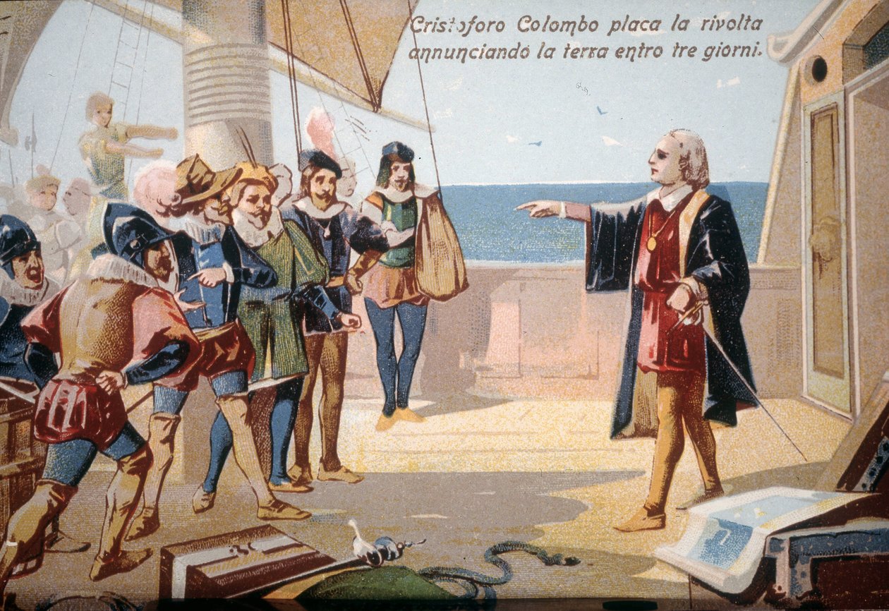 Christopher Columbus Stopped the Crew Revolt by Announcing Land by Unknown artist