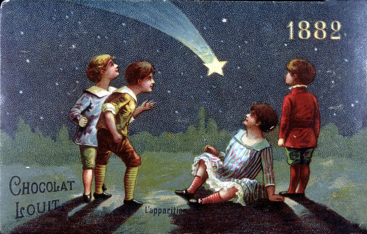 Children make a wish at the appearance of the star - Chromolithography Chocolat Louit from 1882 by Unknown artist