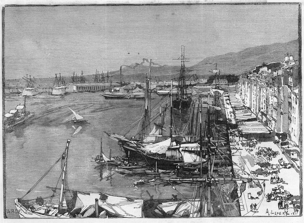 Commercial ship and arsenal in the port of Toulon (Var), France by Unknown artist