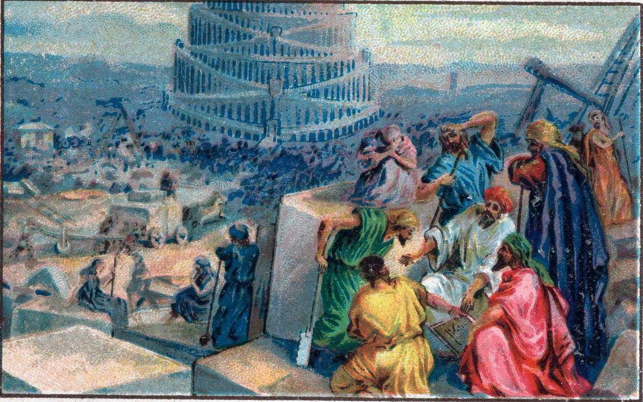 Construction of the Tower of Babel. Chromolithography of the end of the 19th century. by Unknown artist
