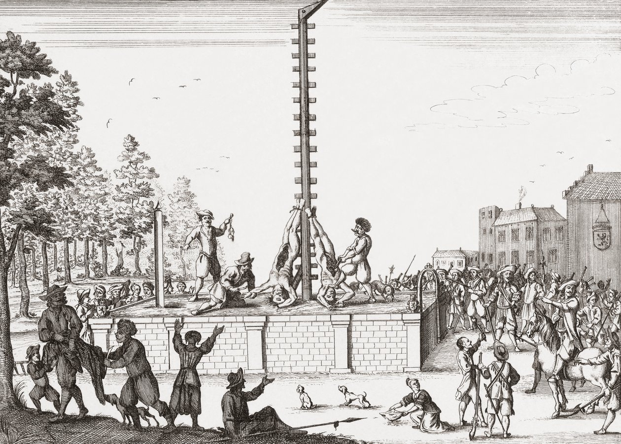 Corpses of Johan and Cornelis de Witt Hanging on Gallows by Unknown artist