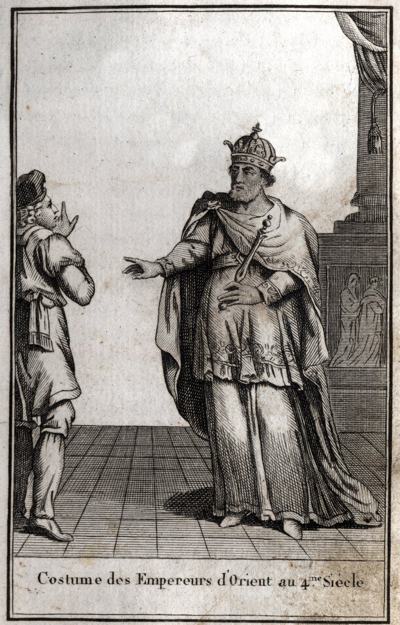 Costume of Eastern Emperors in the 4th century. Engraving in 