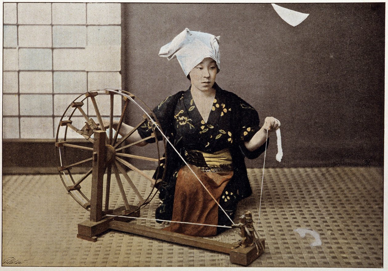 Cotton spinning machine in Japan, late 19th century by Unknown artist