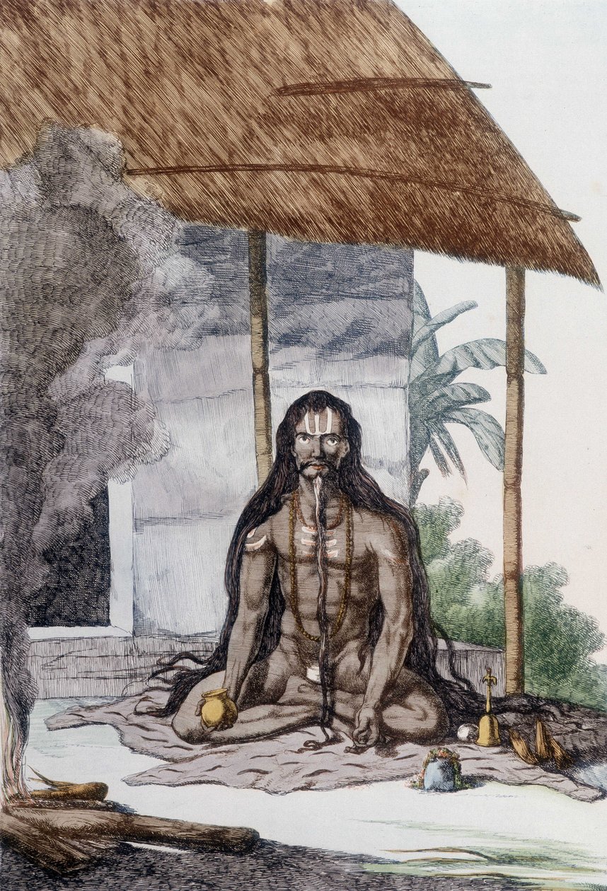 Culture, Civilization and Indian Society: Portrait of a Fakir (Faquir) during prayer, India. Engraving 1808. by Unknown artist