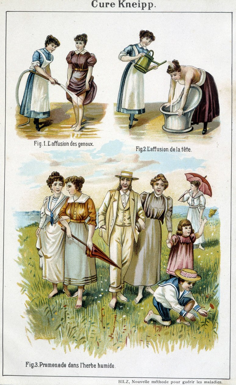 Cure Kneipp: affusion of the knees, affusion of the head, walk in the ...