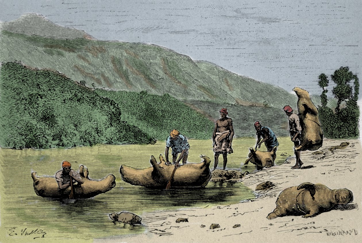 Skins of Inflated Animals Used to Cross Rivers by Unknown artist