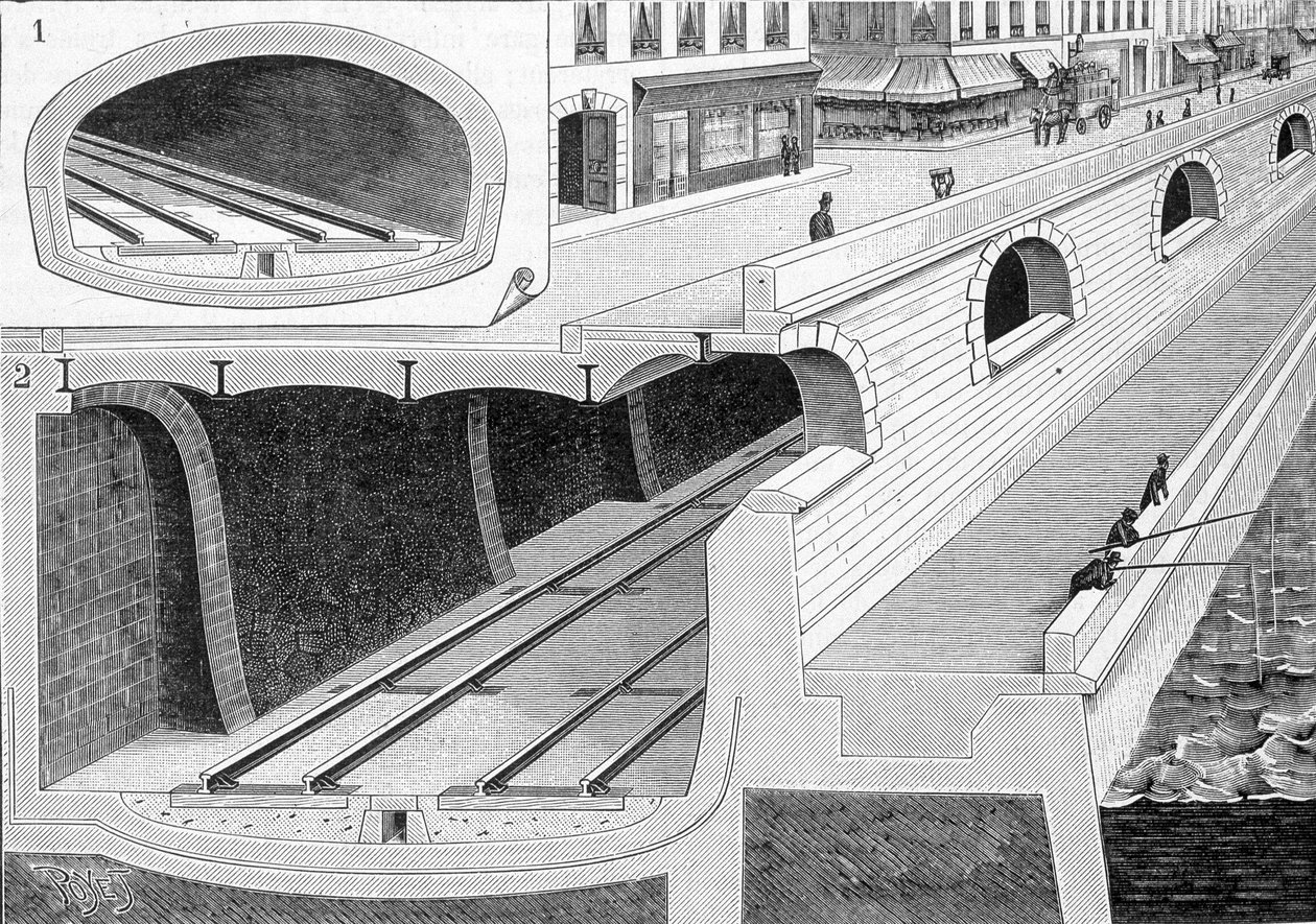 Cutting the track in the tunnel parts (bringing trains to the station of Orléans) with iron floor directly supporting the carriageway - in La Nature by Unknown artist