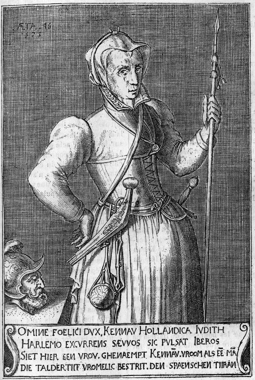 Dame Kenau Simonsdochter Hasselaer, the heroine of Haarlem during the fight against the Spaniards in 1572. Engraving of the 17th century compared to Judith of Holofernes by Unknown artist
