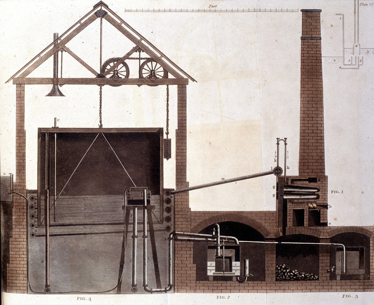 Diagram explaining coal gas production, London 1815 by Unknown artist