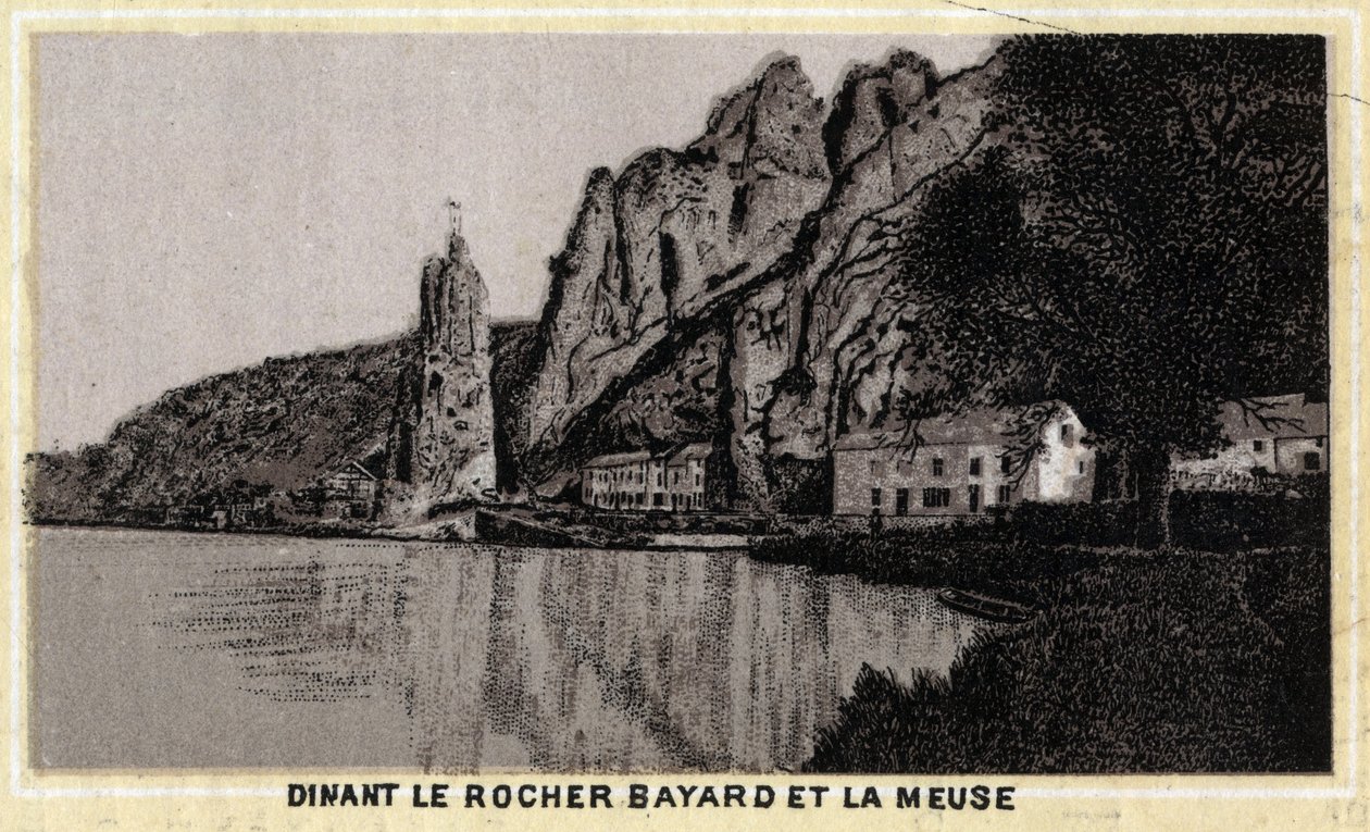 Dinant, the Bayard Rock and the Meuse, Wallonia, Belgium. Chromolithography of the late 19th century by Unknown artist