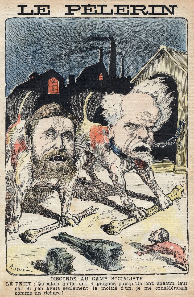 Disputes between the socialists Jean Jaures (1859-1914) (left) and Henri Rochefort (1831-1913) (right). Illustration in Le Pelerin of 19 June 1898. by Unknown artist