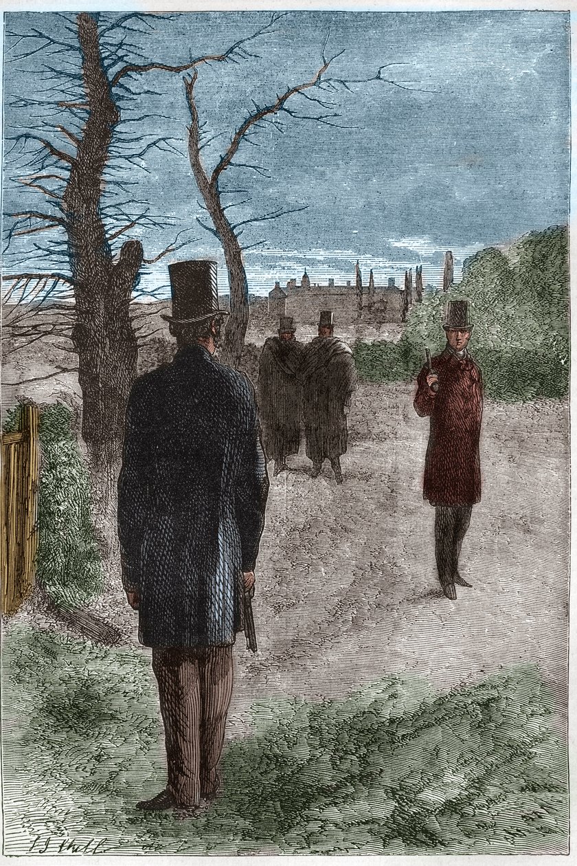 Duel between George William Finch-Hatton, Earl of Winchilsea (1791-1858) and Arthur Wellesley, Duke of Wellington (1769-1852) at Battersea Fields, on 21 March 1829 by Unknown artist
