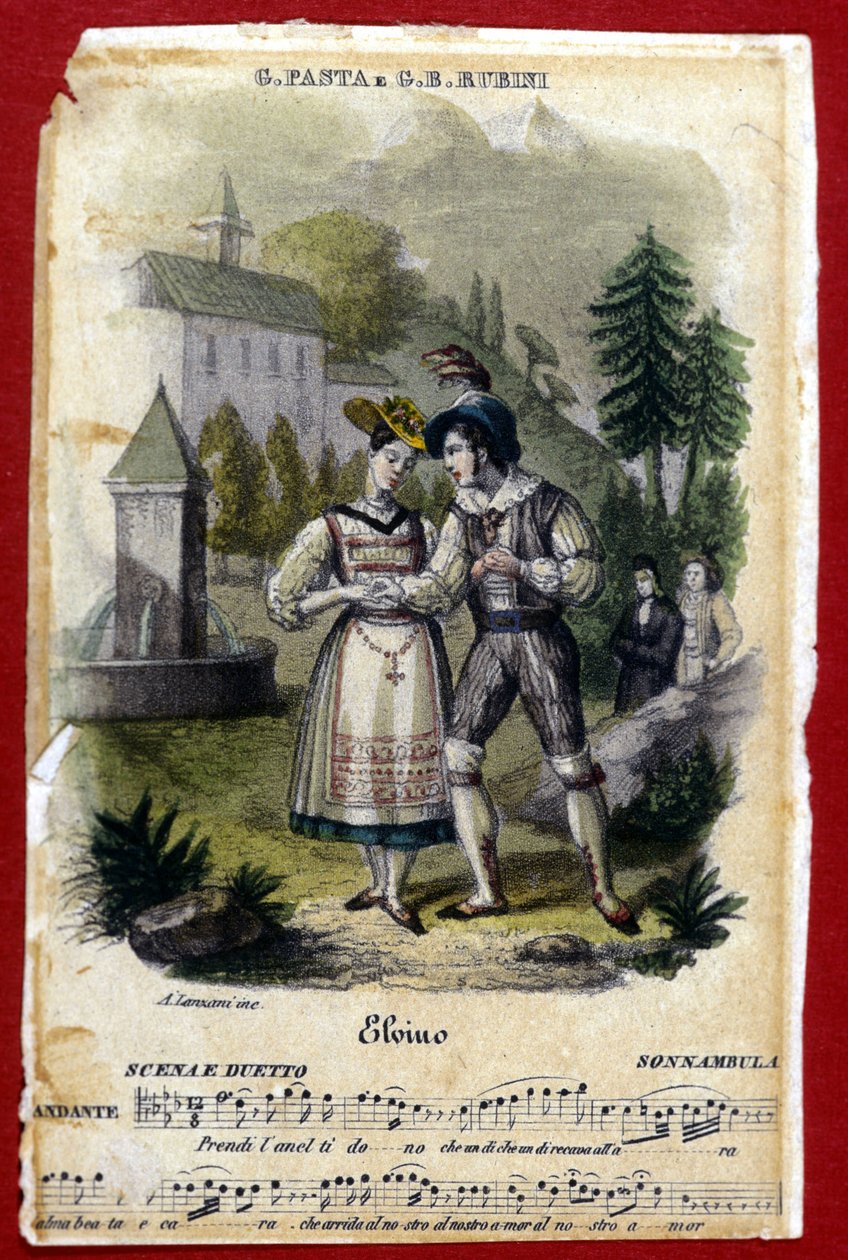Duo between Giuditta Pasta and Gian Battista Rubini in the opera “La Sonnambula” by Vincenzo Bellini. Teatro Carcano of Milan. 1831 by Unknown artist
