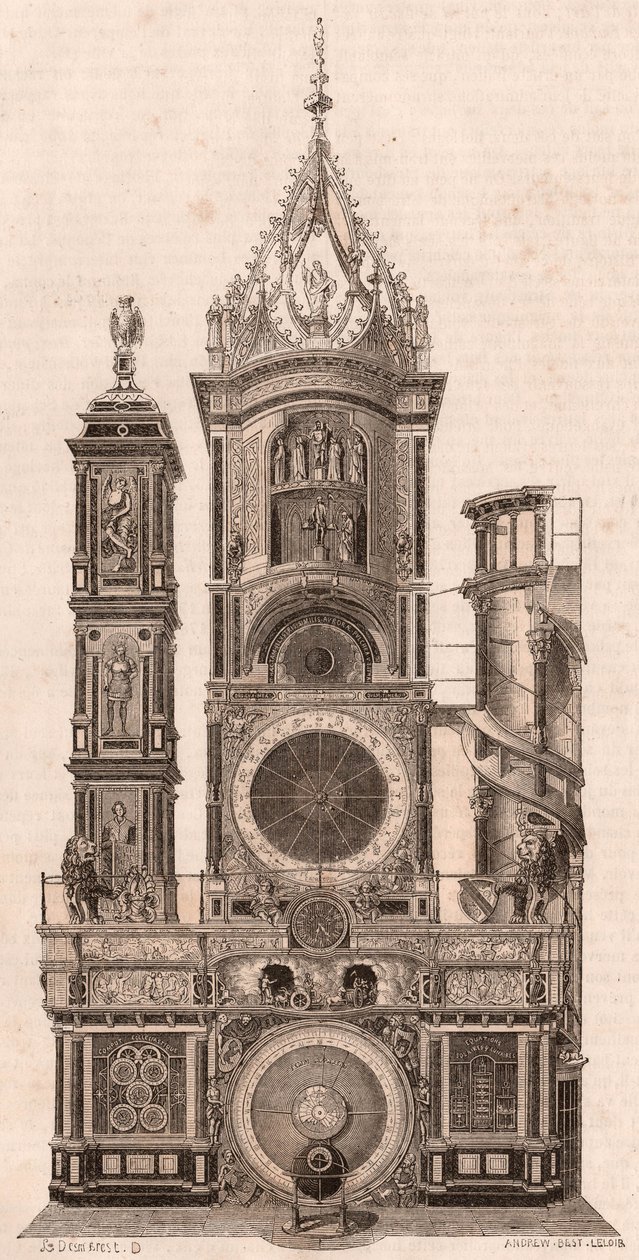 Elevation view of the astronomical clock located in the Cathedral of Our Lady of Strasbourg, France by Unknown