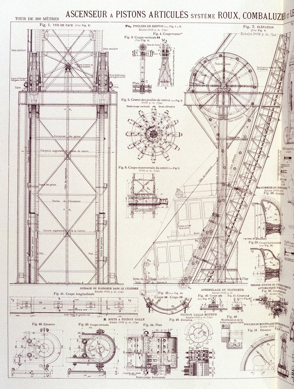 Elevator and articulated pistons of the Eiffel Tower (Roux-Combaluzier system) - industrial design by Unknown artist