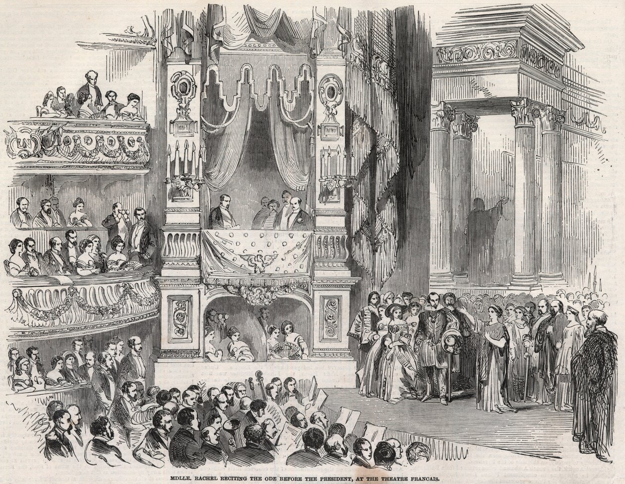 Elisabeth Rachel Felix, Known as Mademoiselle Rachel (1821-1858), French Tragedienne, Before Napoleon III at the Theatre Francais in 1852 - On the Eve of the Proclamation of the Second Empire, Rachel Declared at the Theatre Francais on 22 October 1852. by Unknown artist