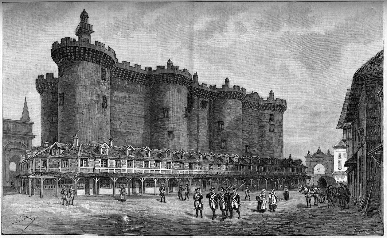 Engraving representing the Bastille district, with the prison, in 1788 by Unknown artist