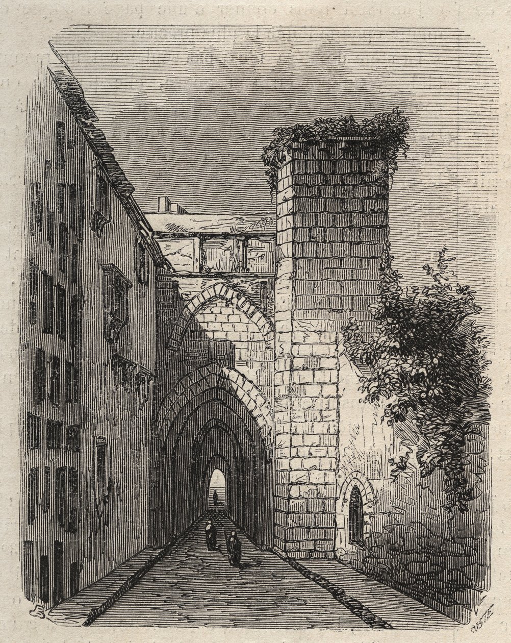 Entrance of the Arab Medrese in Jerusalem where the Mesha stele of the temple was buried - engraving in The Illustrious World of January 1873 by Unknown artist