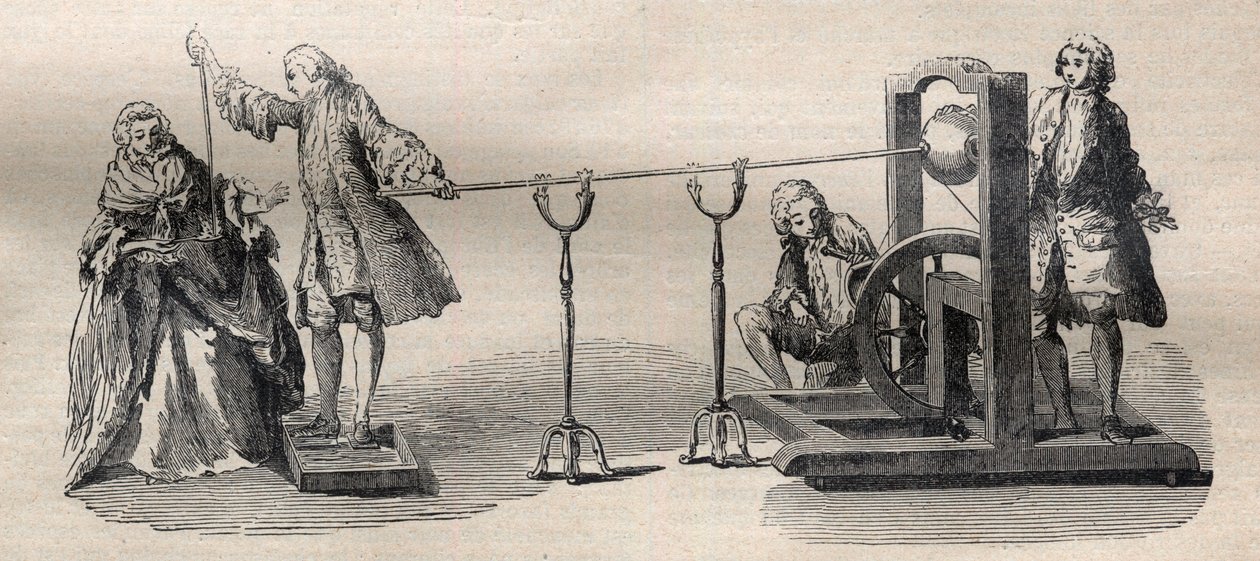 Experiment made with the Boze machine: inflammation of the spirit of wine with the tip of a sword by Unknown artist