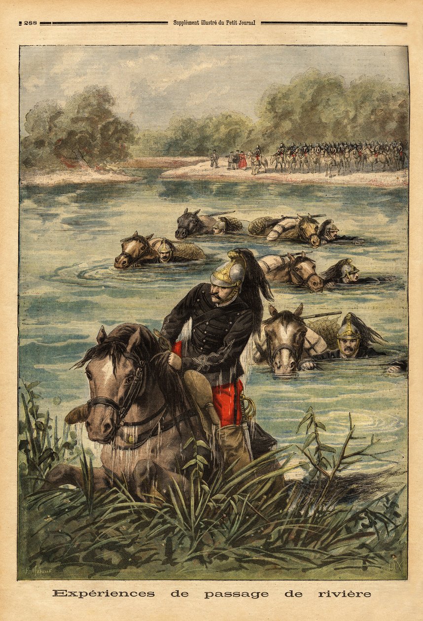 Experience of River Passage by the 7th Regiment of Dragons in Fontainebleau. Engraving in 