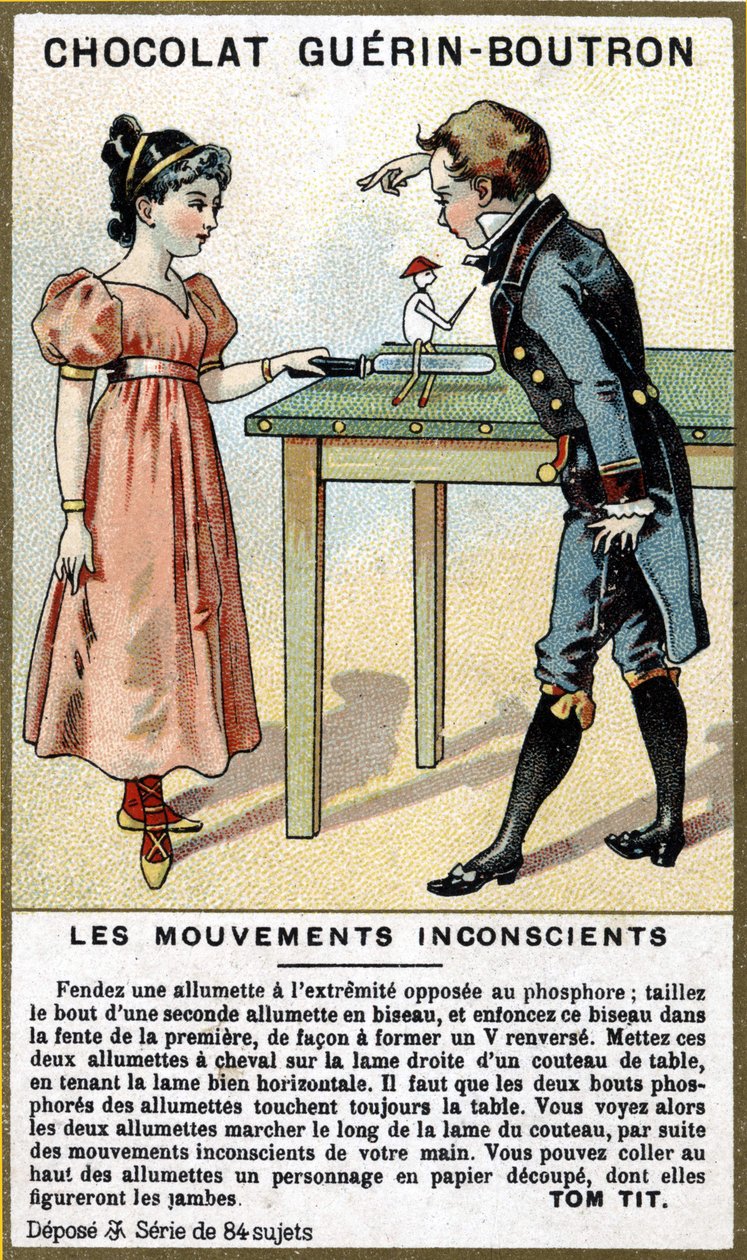 Experience of two children with matches and a knife (Chromolithography of chocolate packaging Guérin Boutron) by Unknown artist