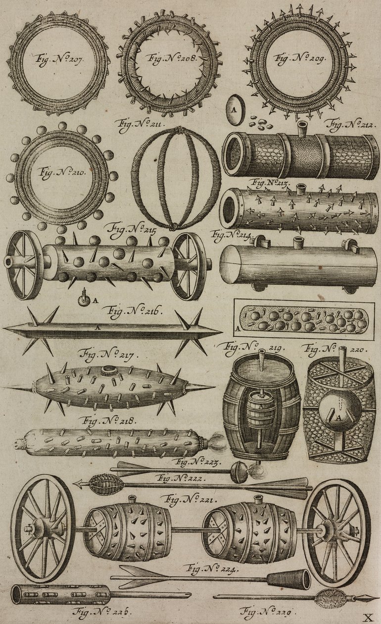 Explosive Cylinders and Barrels, Engraving from Grand Art of Artillery by Casimir Siemienowicz by Unknown artist