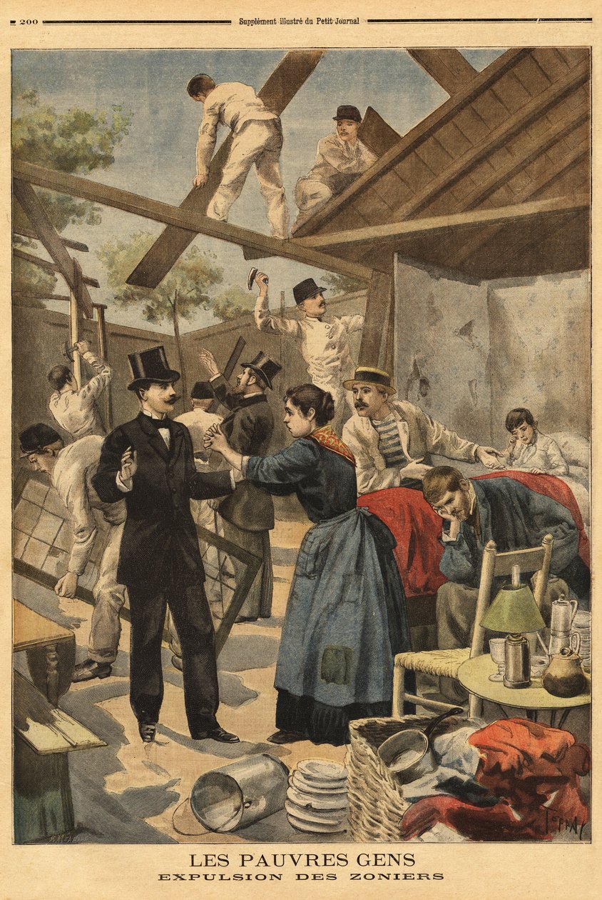 Expulsion and element of the barracks set up on the military zone at the Gentilly gate. Illustration in Le petit journal 23/06/1895. by Unknown artist