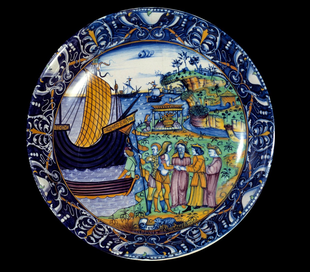 Faience dish representing the arrival of Aeneas in Delos received by King Arius by Unknown artist