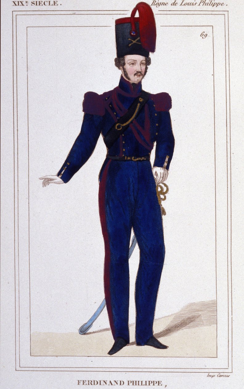 Ferdinand Philippe Louis, Duke of Chartres, then Duke of Orléans (1810-1842). French Prince, son of King Louis Philippe I of France. Engraving from 1850. by Unknown artist