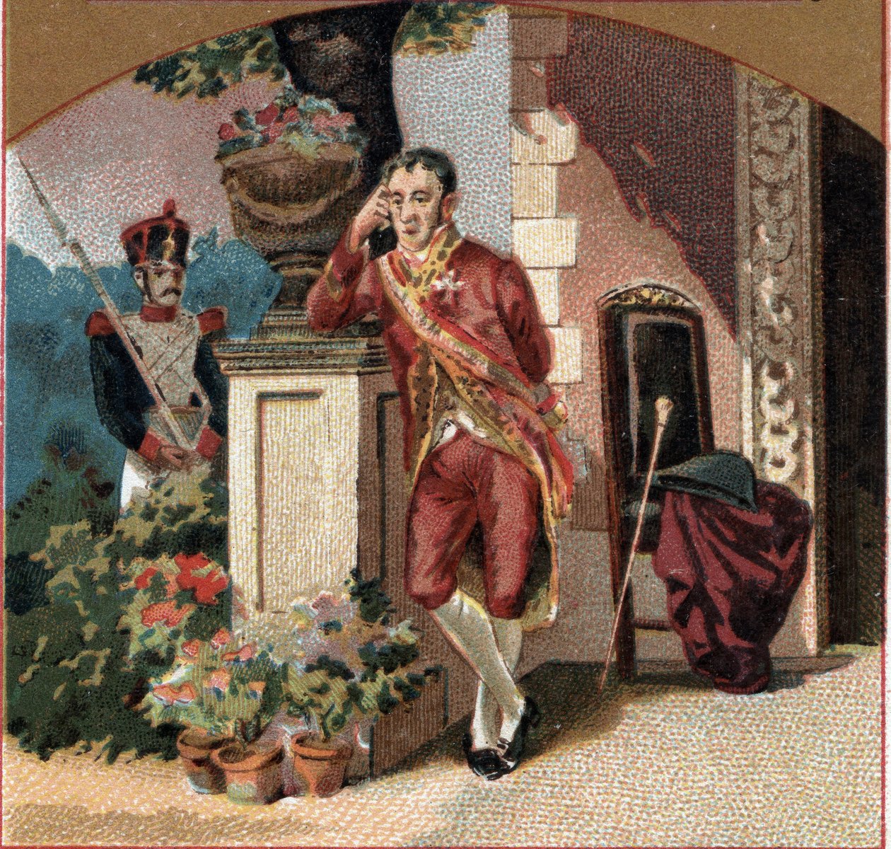 Ferdinand VII of Spain (1784-1833) prisoner of Napoleon I at the castle of Valencay (Indre). Chromolithography of the late 19th century. by Unknown artist