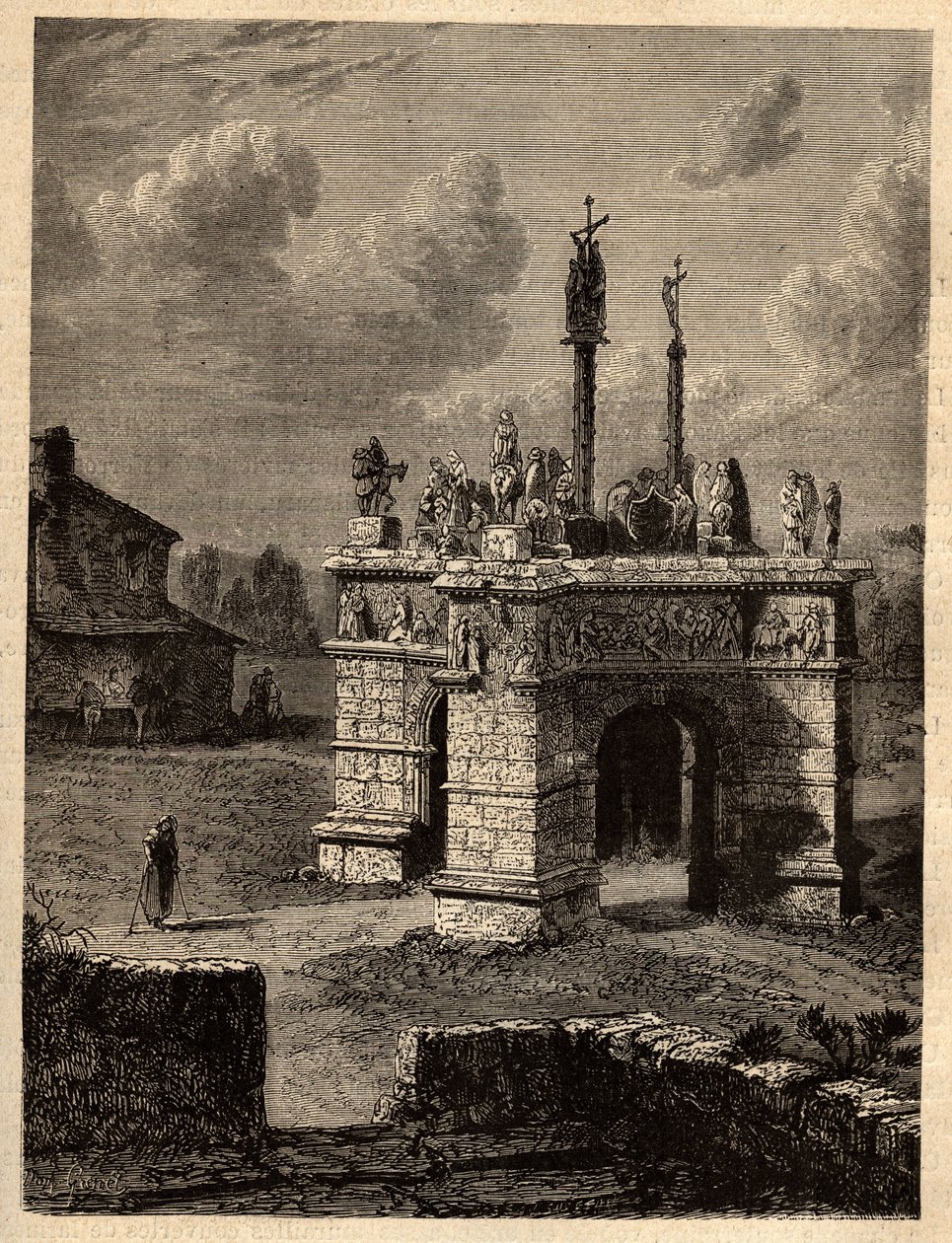 Finistere - Brittany - Le Calvaire de Pleyben - Pleyben Parish Close - Engraving in 
