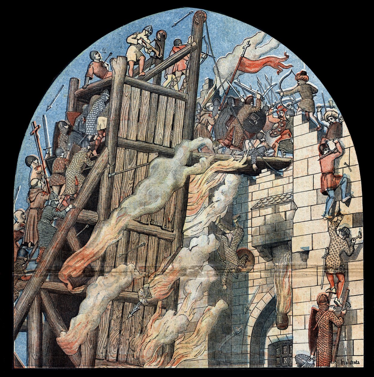 First Crusade: the siege and the capture of Jerusalem by the crusaders led by Godefroy de Bouillon in 1099. by Unknown artist