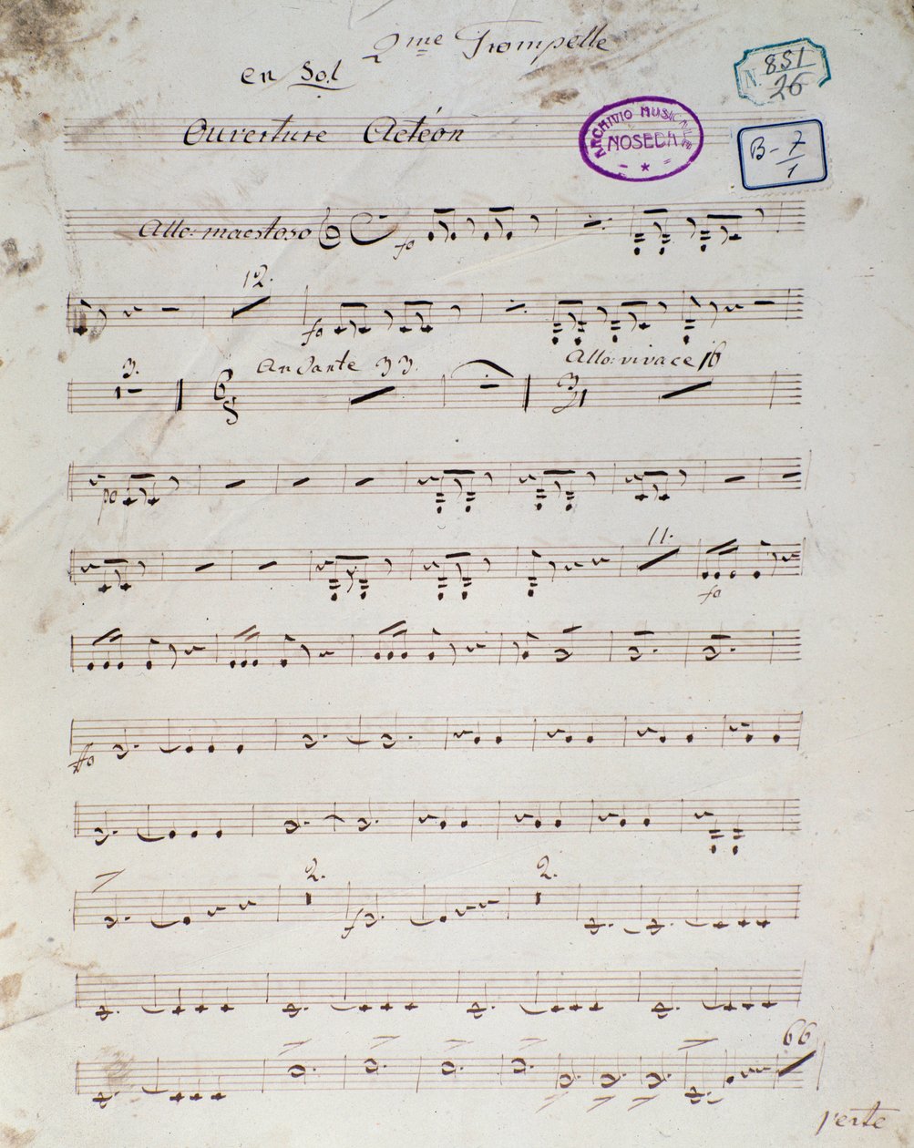 First Page of Musical Score of 'Acteon' English Opera Comique by Daniel ...